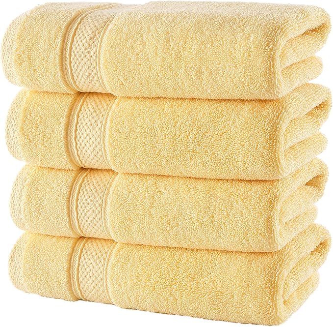 NOVA Luxury Linen - Hotel Quality Turkish Towel Set for Bathroom (4 Pcs Hand Towel Set, Sunlight Yellow)