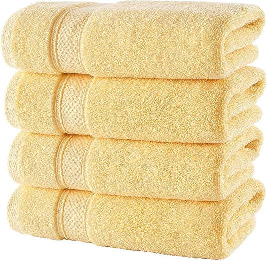 NOVA Luxury Linen - Hotel Quality Turkish Towel Set for Bathroom (4 Pcs Hand Towel Set, Sunlight Yellow)
