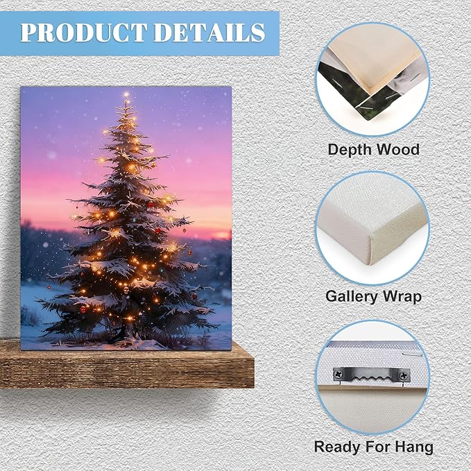 Framed Christmas Pictures Wall Decor,Vintage Pine Tree Prints,Winter Christmas Canvas Wall Art Decoration for Bedroom Bathroom Living Room Rustic Xmas Holiday Gifts (Christmas Tree 12, 11'' X 14'')