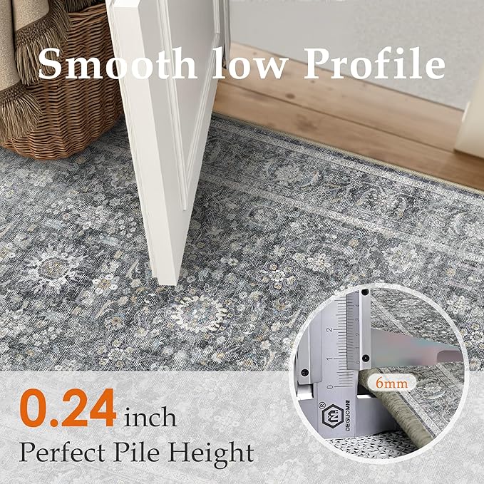 Blue 2x3 Entryway Area Rug Machine Washable Door Mat Kitchen Vintage Distressed Non Slip Carpet Indoor Traditional Floral Accent Throw Small Rug for Bathroom Office Bedroom Living Dining Room