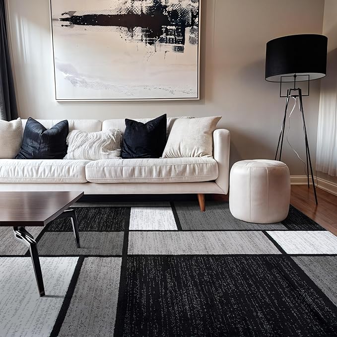 Rugshop Contemporary Modern Boxes Design Area Rug for Home Office,Living Room,Bedroom,Kitchen Non-Shedding Area Rug 5'3" x 7'3" Gray
