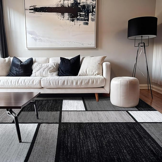 Rugshop Contemporary Modern Boxes Design Area Rug for Home Office,Living Room,Bedroom,Kitchen Non-Shedding Area Rug 5'3" x 7'3" Gray