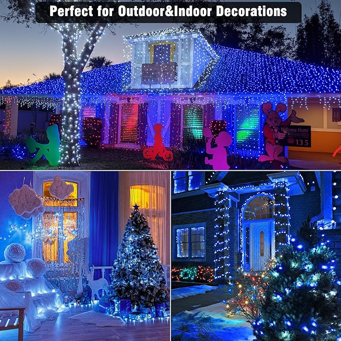 800 LED Blue Christmas Lights Outdoor 262FT Super Long String Lights Indoor 8 Modes Plug in Twinkle Fairy Lights with Timer for Indoor Outside Bedroom Christmas Tree Party Decorations