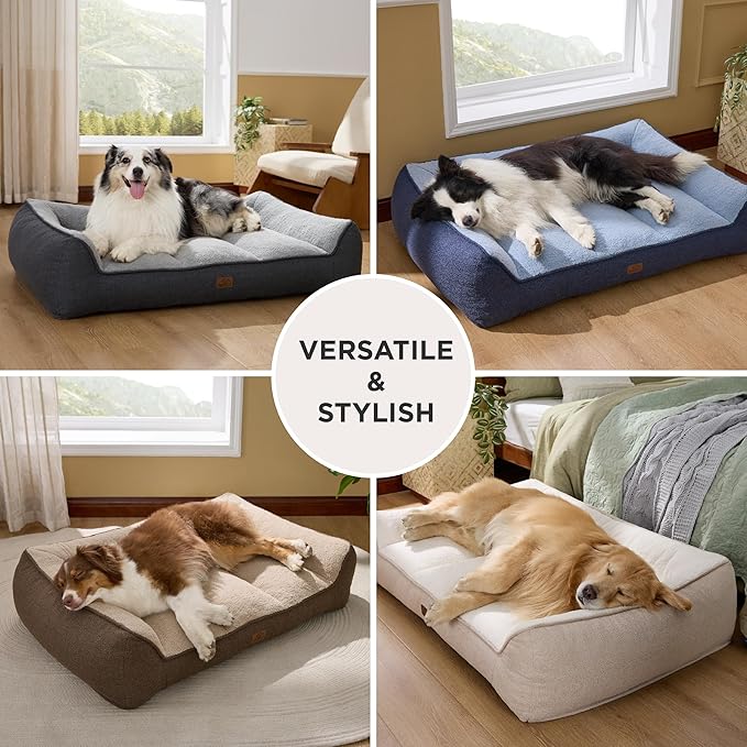 Bedsure Orthopedic Dog Beds Large Sized Dog - Extra Thick Supportive Large Dogs Bed with Waterproof Washable Cover, L Plus Comfort Pet Bed Sofa with Soft Plush Sherpa and Nonskid Bottom, Grey, 38"