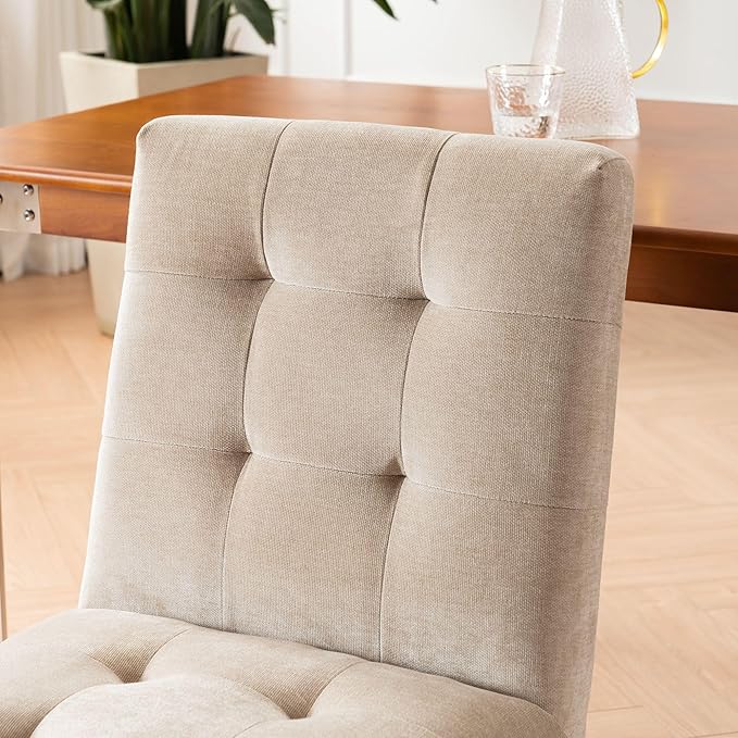 Rowill Modern Upholstered Dining Chairs Parsons Chair Linen Fabric Kitchen Chairs Tufted Armless Dining Room Chairs with Wood Legs Set of 2, Khaki