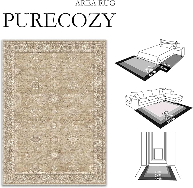 2x3 Brown Entryway Area Rug Machine Washable Doormat Kitchen Vintage Distressed Non Slip Carpet Indoor Traditional Floral Accent Throw Small Rug for Bathroom Office Bedroom Living Dining Room