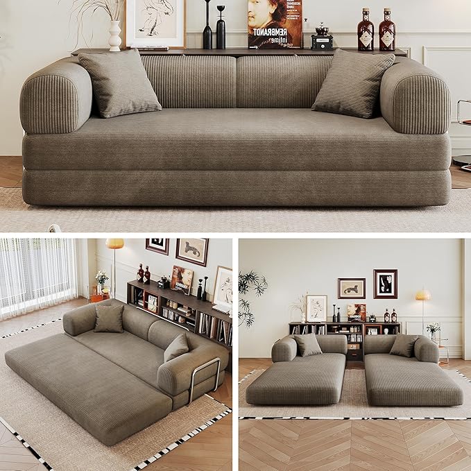 Boneless Couch Sectional Sofa,Convertible Sofa Bed with Sleeper Sofa,Futon Floor Couch Folding Sofas for Living Room,Bedroom,Apartment (Camel, 78.8''W)