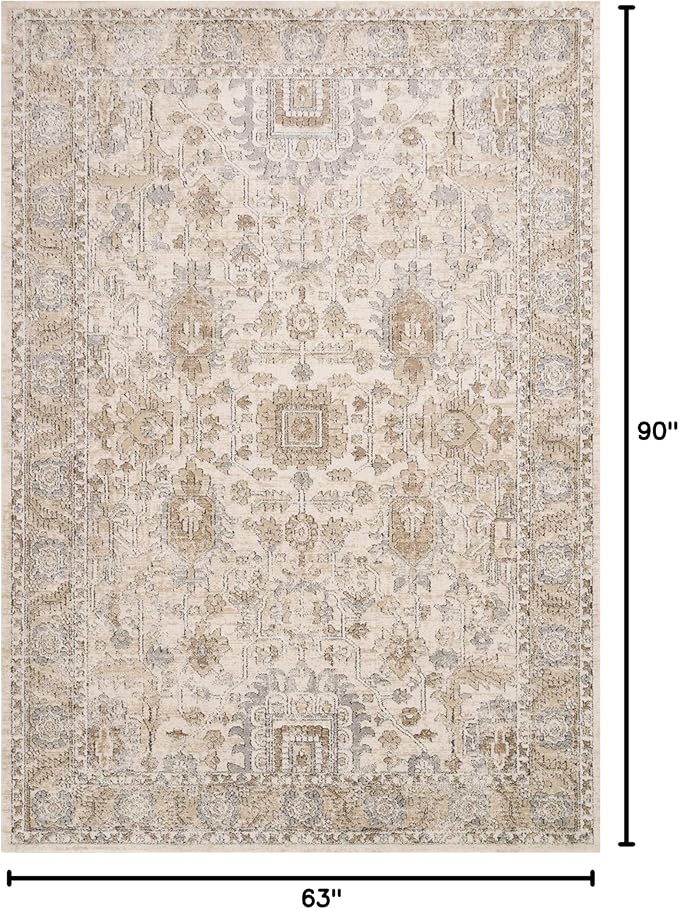 Loloi Teagan Collection TEA-03 Ivory/Sand 5'-3" x 7'-6" Area Rug, Large, Soft Neutral Rug, High-Traffic for Living Room, Bedroom, Home Office, Dining Area
