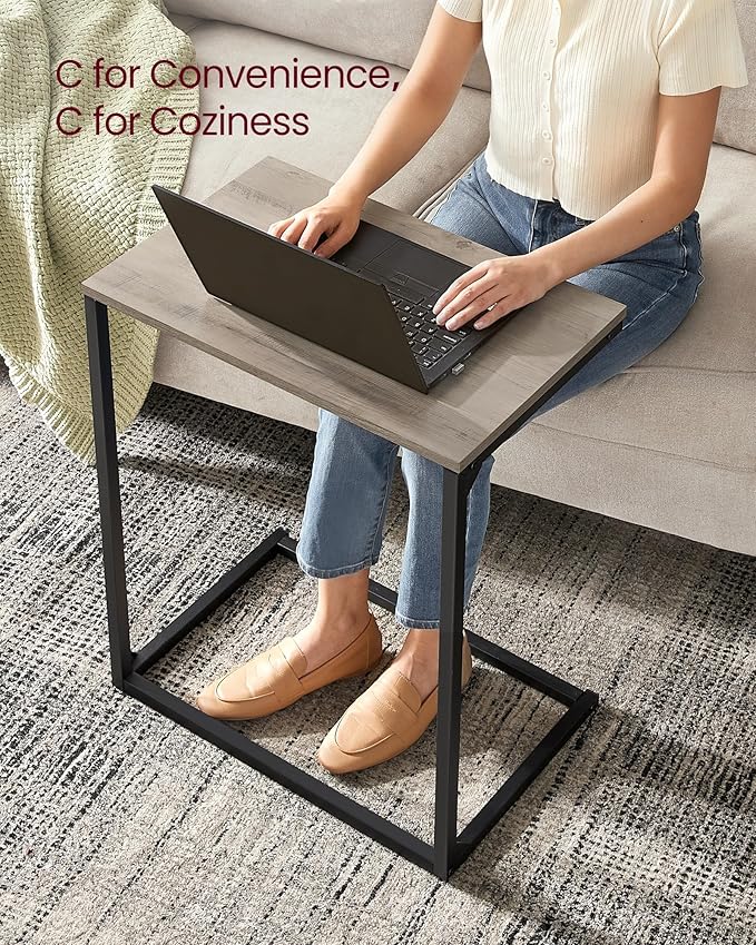 VASAGLE Set of 2 C Shape End Tables, Small Coffee Tables for Couch Or Sofa, Industrial Side Tables in Living Room, Bedroom, 13.8 x 21.7 x 26 Inches, Greige and Classic Black UZH2504036