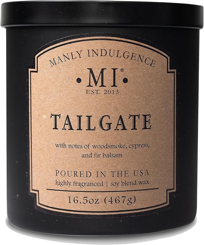 Manly Indulgence Tailgate Scented Candles for Men, 2 Wick, 16.5 oz Premium Soy Blend Wax, 60H Burn, Candles for Home Scented - Made in The USA