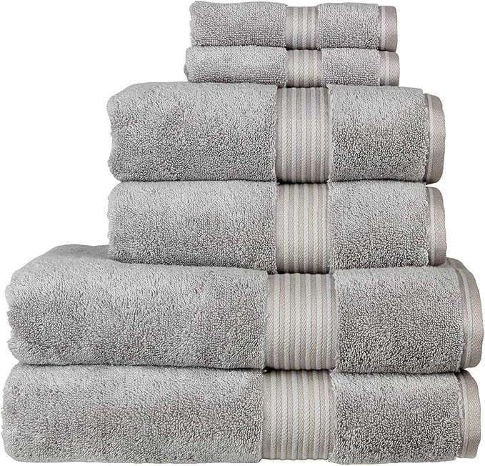 Christy Supreme Hygro 6 Piece Towel Set | Silver Grey | 100% Luxury Supima Cotton | Ultra Soft | Super Absorbent | 650GSM | 2 Bath Towels 2 Hand Towels 2 Face Cloths