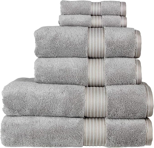 Christy Supreme Hygro 6 Piece Towel Set | Silver Grey | 100% Luxury Supima Cotton | Ultra Soft | Super Absorbent | 650GSM | 2 Bath Towels 2 Hand Towels 2 Face Cloths