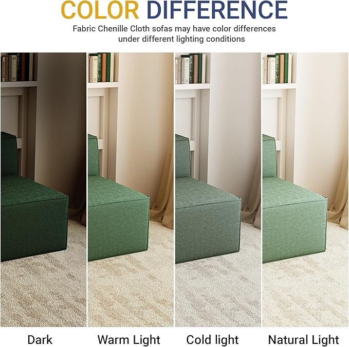 38“ Modular Sectional Sofa Convertible Cube Thick Couch Seat Set, Combine L-Shaped U-Shaped, Free Assembly, Space-Saving for Living Room, Fabric Chenille Green (Only Armless)