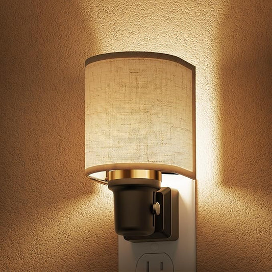 L LOHAS LED Night Lights Plug into Wall, Plug in Night Light Dimmable, Farmhouse Decorative Nightlights Plug in Wall, Light Sensor 0-100LM, Soft Linen Fabric Nightlight Warm for Bedroom Hallway Decor