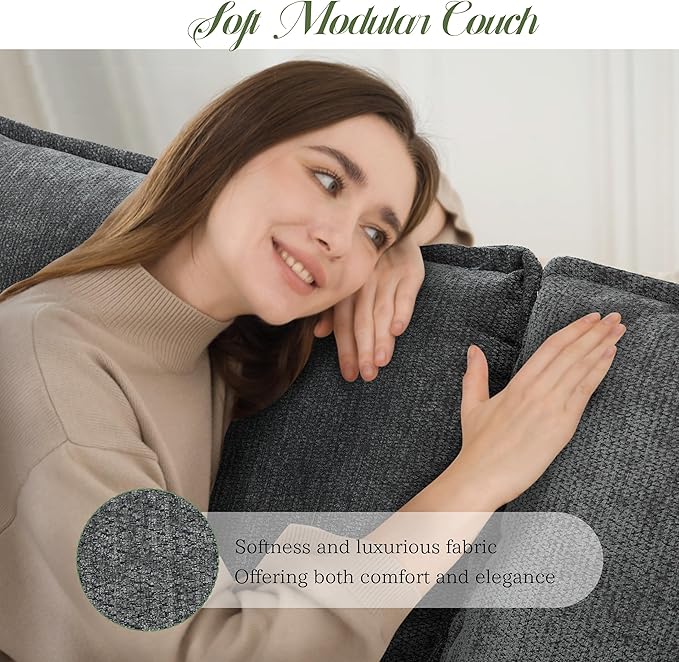 Modular Sectional Sofa, Comfy Cloud Couch with Movable Ottoman, Deep Seat Couches for Living Room, Bedroom and Apartment, 140" U Shaped Modern Sofa with Pillows, Grey