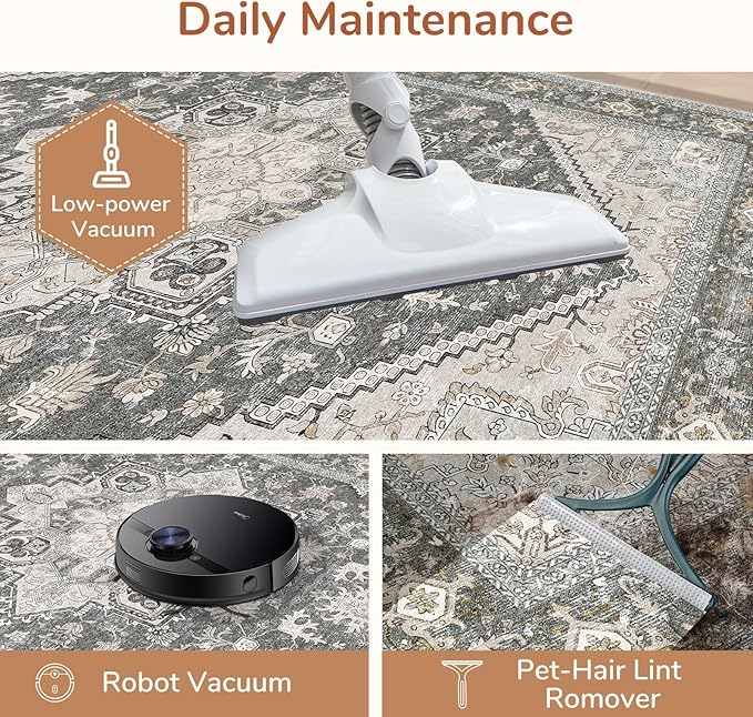 OPPODREAM Thin Entryway Rug 2x8, 2x8 Rug Runner, Washable Hallways Carpet 2 x 8 with Non Slip Backing, Low-Pile Bedside Carpet 2 x 8, Long, Faux Cashmere, Greenish Grey