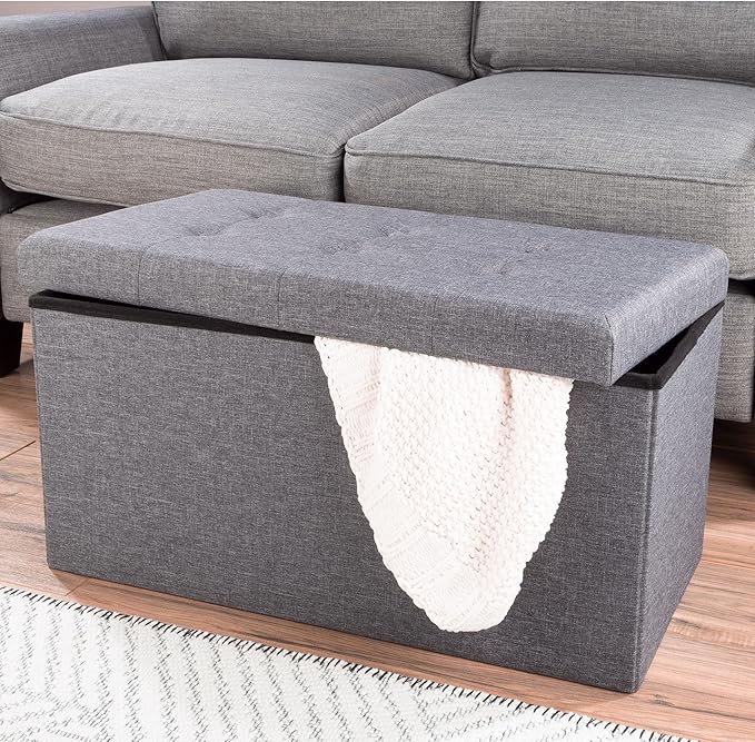 Lavish Home Ottoman Set of 2 - Ottoman Foot Rest, Linen Chest, or Storage Bench Set - 30in Ottomans for Living Room, Bedroom, Dorm Storage (Dark Gray)