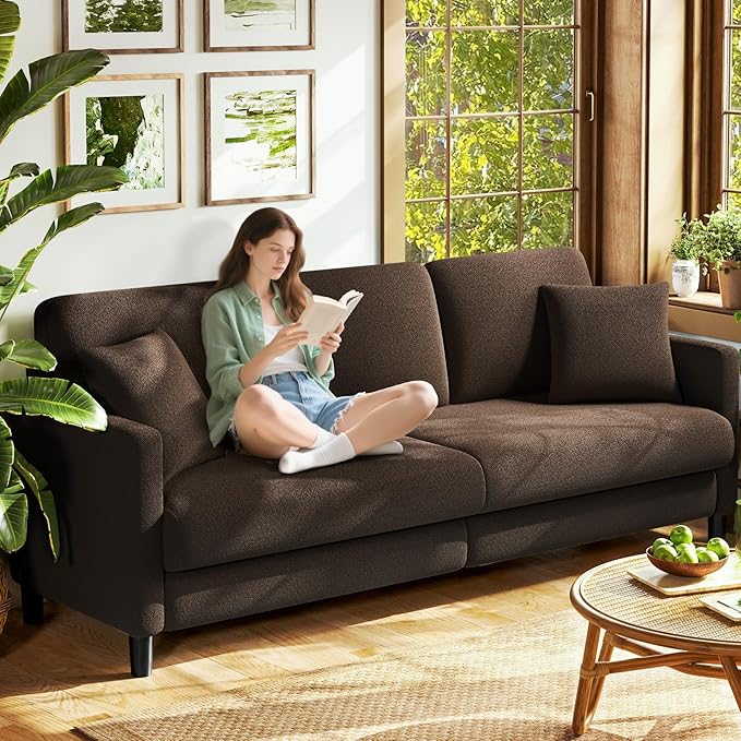 83" Couches for Living Room, Comfy Sofas for Living Room, Teddy Sofa Couch, Tool-Free Setup Loveseat Sofa, All-Wood Love Seat Couches, Small Couch 2 Pillows Included, Khaki