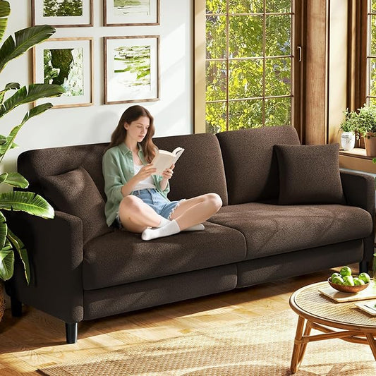 83" Couches for Living Room, Comfy Sofas for Living Room, Teddy Sofa Couch, Tool-Free Setup Loveseat Sofa, All-Wood Love Seat Couches, Small Couch 2 Pillows Included, Khaki