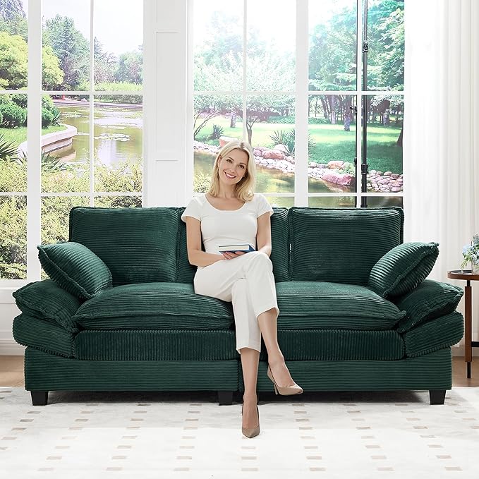 83" Loveseat Sofa, Cloud Couches for Living Room, Comfy Corduroy Couch with Deep Seat, Love Seat Couches for Bedroom, Apartment and Office, Easy Assemble for Small Space (Green)