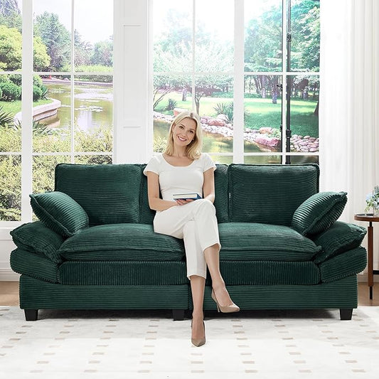 83" Loveseat Sofa, Cloud Couches for Living Room, Comfy Corduroy Couch with Deep Seat, Love Seat Couches for Bedroom, Apartment and Office, Easy Assemble for Small Space (Green)