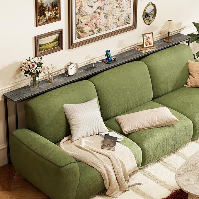 SUPERJARE 102.4 Inch Sofa Table with Power Outlets and USB-C Port, 5.9 Inch Narrow Console Tables, Entryway Hallway Couch Tables with Storage, Behind Sofa, Small Spaces, Living Room, Grey