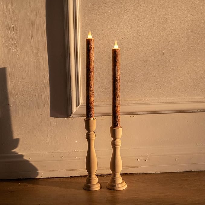 Flameless Taper Candles Flickering with Remote and Timer, 3D Moving Flame Taper Candle Battery Operated to 400 Hours, 9 Inch Window Candles, (Bark)