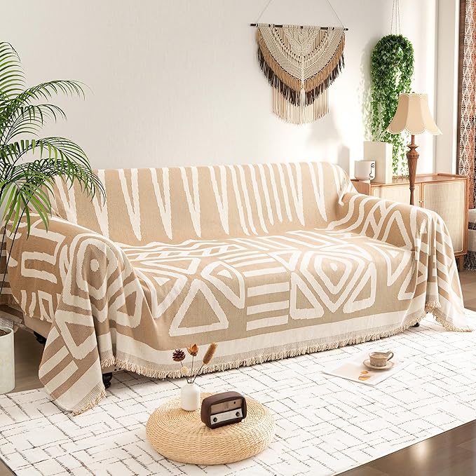 Couch Cover for 2-3 Cushion Couch Sofa Pet Friendly, Boho Sectional L Shaped Sofa Cover Washable for Dogs Cats Kids, Leather Furniture Protector Slipcover Decor for Living Room, 71"x118"