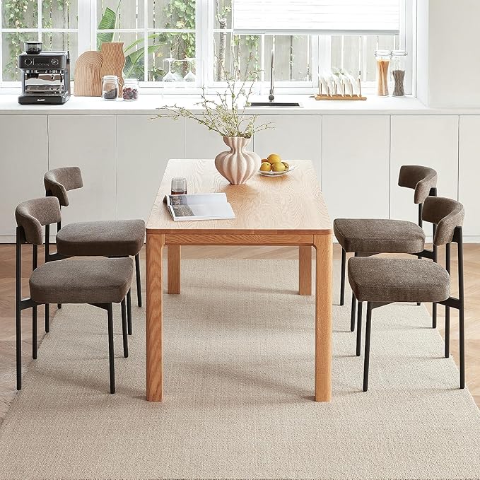 Grey Fabric Dining Chairs Set of 2, Armless Upholstered Kitchen Chair,Modern Dining Room Chair with Curved Backrest