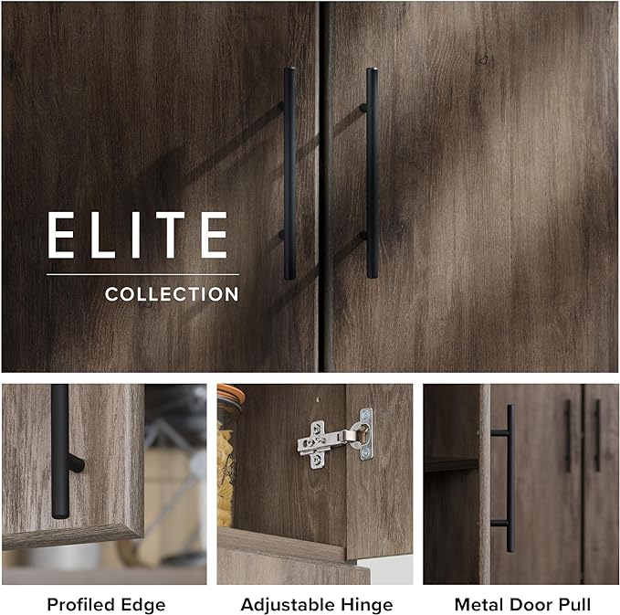 Prepac Elite Tall Garage Storage Cabinet & Pantry Storage Cupboard, 2-Door Freestanding Bathroom or Pantry Cabinet with Adjustable Shelves, 16" D x 32" W x 65" H, Drifted Gray