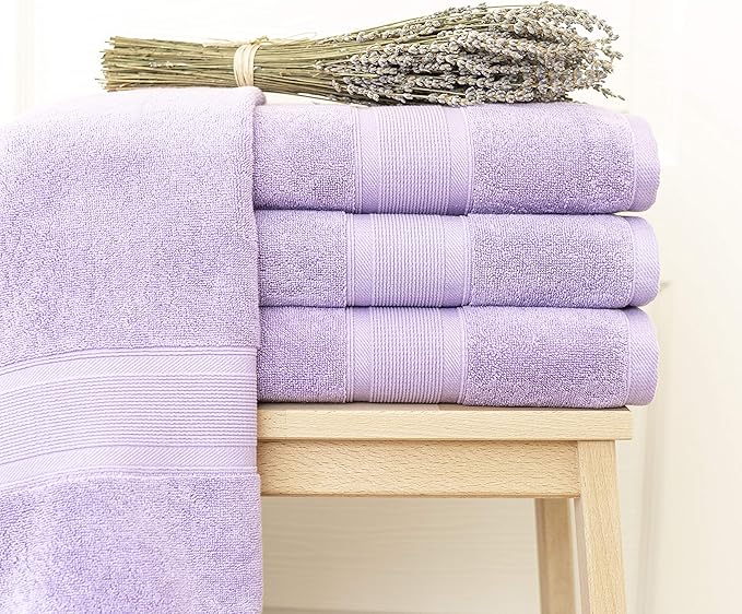Luzia 8 Piece Bathroom Towel Set - 100% Turkish Cotton, Premium Quality - 2 Bath Towels 2 Hand Towels and 4 Washcloths (Lavender/Purple)