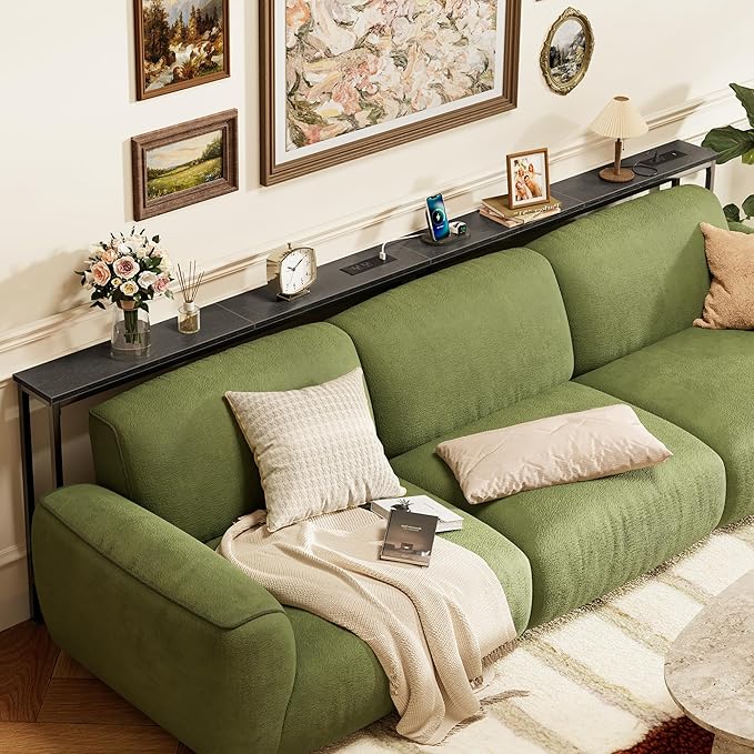 SUPERJARE 110.2 Inch Sofa Table with Power Outlets and USB-C Ports, 5.9 Inch Narrow Console Tables, Entryway Hallway Couch Tables with Storage, Behind Sofa, Small Spaces, Living Room, Black