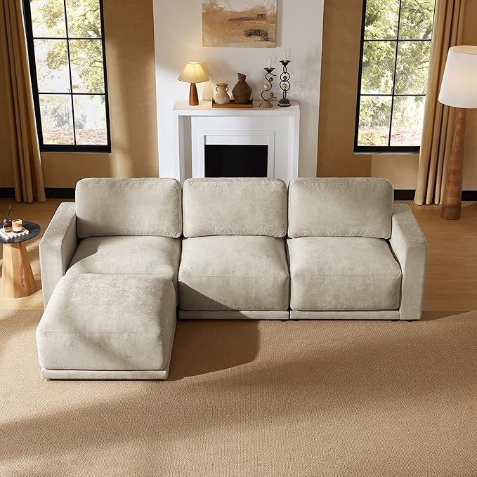 CHITA 116" Sectional Couches for Living Room, Modular Sectional Sofa with Chaise, Comfortable 8-Layer Cushion Structure Design, 4 Seat L Shaped Couch, Chenille in Taupe