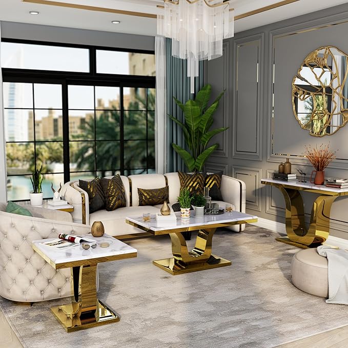 Gold Console Table, White and Gold Living Room Sofa Table, 50" Rectangle Console Table for Entryway, Living Room, Office, Foyer, Front Hall, Hallway