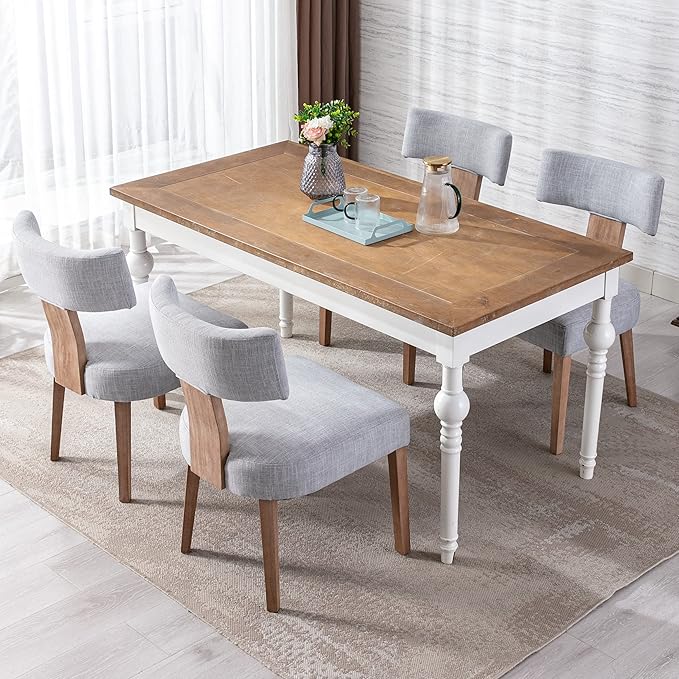 Linen Dining Chairs Set of 6, Modern Dining Chair with Wood Legs, Upholstered Dining Chairs for Dining Room, Kitchen, Vanity, Living Room, Grey