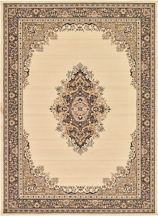 Unique Loom Reza Collection Traditional Persian Style Area Rug, Rectangular 7' 1" x 10' 0", Ivory/Brown