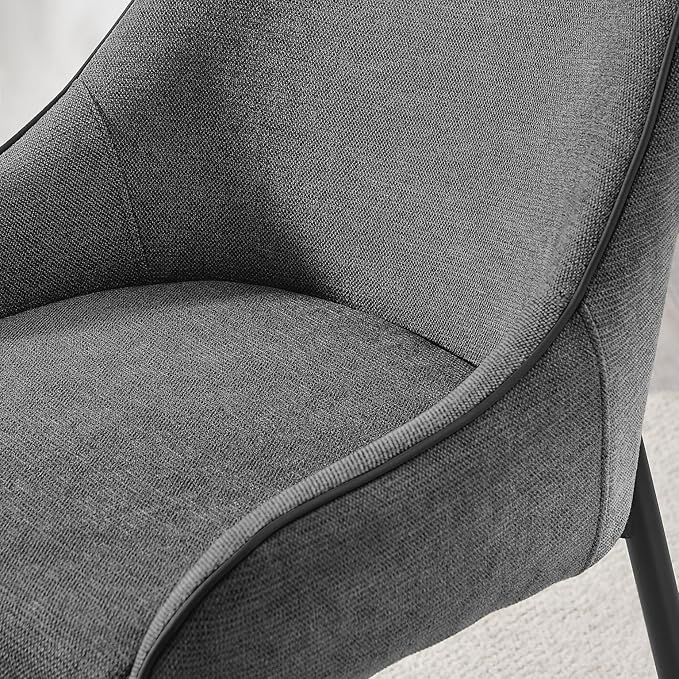 Furniturebox UK Dining Chairs - 2X Beaumont Grey Fabric Black Leg Chairs - Pair of Dining Chairs - Upholstered Polyester Chair - Modern Dining Room Furniture - Contrasting Black Piping