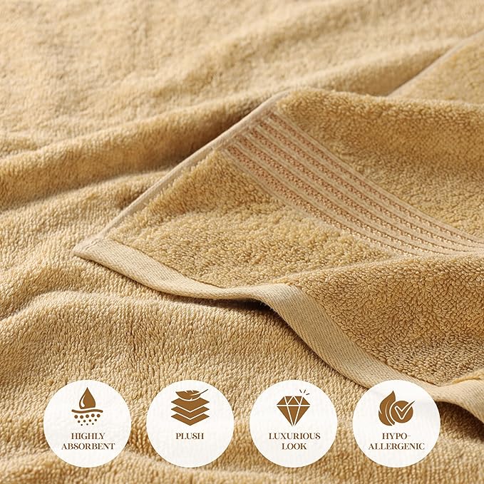 Superior Egyptian Cotton 2-Piece Bath Sheet Towel Set, Oversized Body Towels For Adults And Kids, Large Towel For Bath, Shower, Guest Bathroom, Spa, Gym, Resort, Essentials, Airbnb, Gold