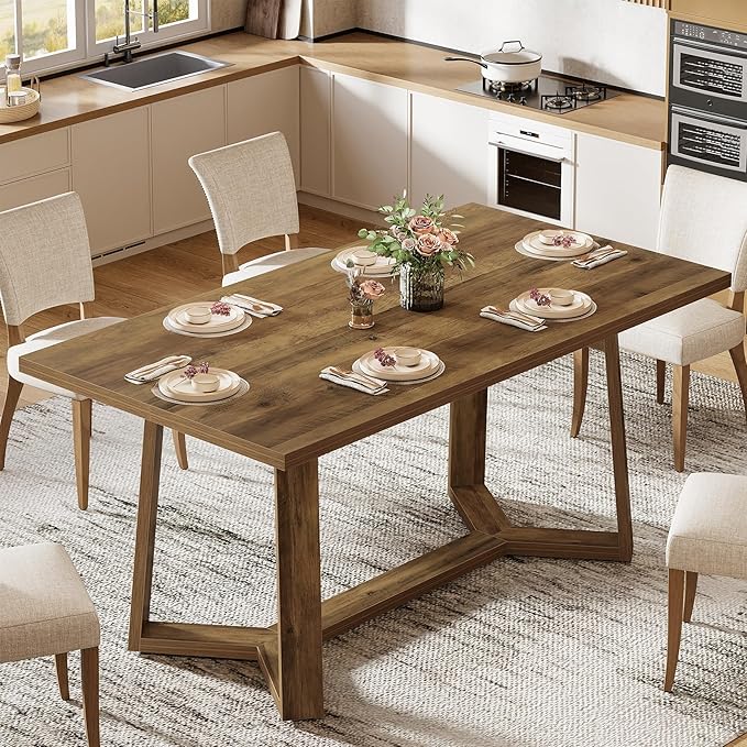 Tribesigns Rectangle Dining Table for 4, 47-Inch Wooden Kitchen Table, Farmhouse Dinning Room Dinner Table for Living Room, Small Spaces, Easy Assembly, Heavy Duty (Rustic Brown)