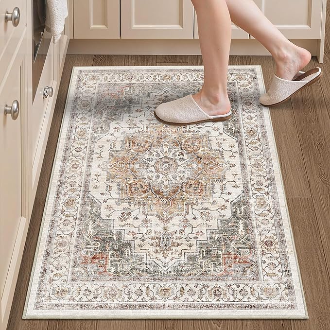 Area Rug 2x3 Entryway Rug Soft Washable Doormat Non Slip Low Pile Lightweight Carpets Indoor Faux Wool Small Rug for Entrance, Kitchen, Bedroom, Living Room