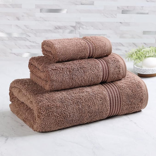 Superior Heritage Egyptian Cotton 3 Piece Towel Set, Assorted Absorbent Towels for Bathroom, Guest Bath, Luxury Home Decor Essentials, Includes 1 Bath, 1 Hand, 1 Face Towel/Washcloth, Mocha