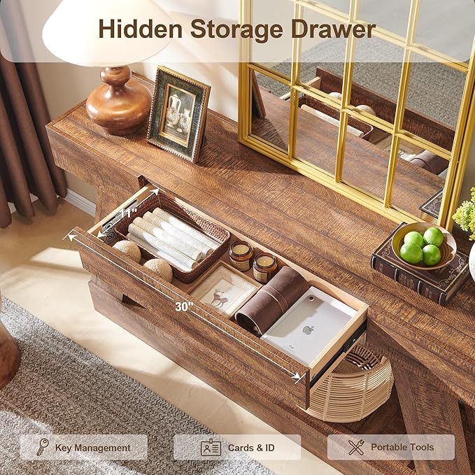 OKD 60" Farmhouse Entryway Table with Drawer, Narrow Long Console Table for Entryway, Console Tables with Storage(Reclaimed Barnwood)