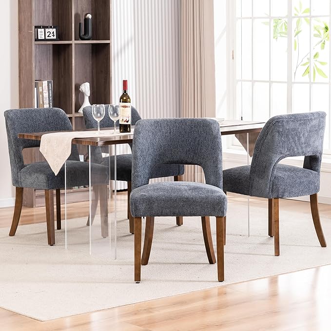 VKNOW Wooden Dining Chairs Set of 2, Modern Fabric Upholstered Dining Room Chair Kitchen Chairs, Farmhouse Dinner Chair for Kitchen Dining Room, Navy