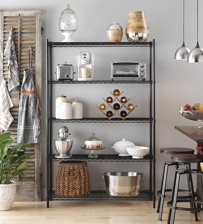 Whitmor Supreme 5 Tier Adjustable Shelving - 500 Pound Weight Capacity Per Shelf - Leveling Feet