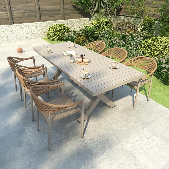 French Bistro Chair Set of 4, Outdoor Hand-Woven Wicker Patio Dining Chair with Aluminum Frame, Stackable Outdoor Chair for Garden Yard Poolside