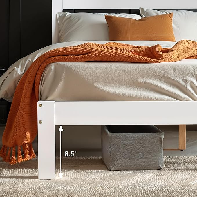Hokway Wood King Bed Frame and Headboard- No Wobble,Noise-Free,Easy Assembly with Precise Holes,12 in Reinforced Center Legs,No Box Spring Needed,White
