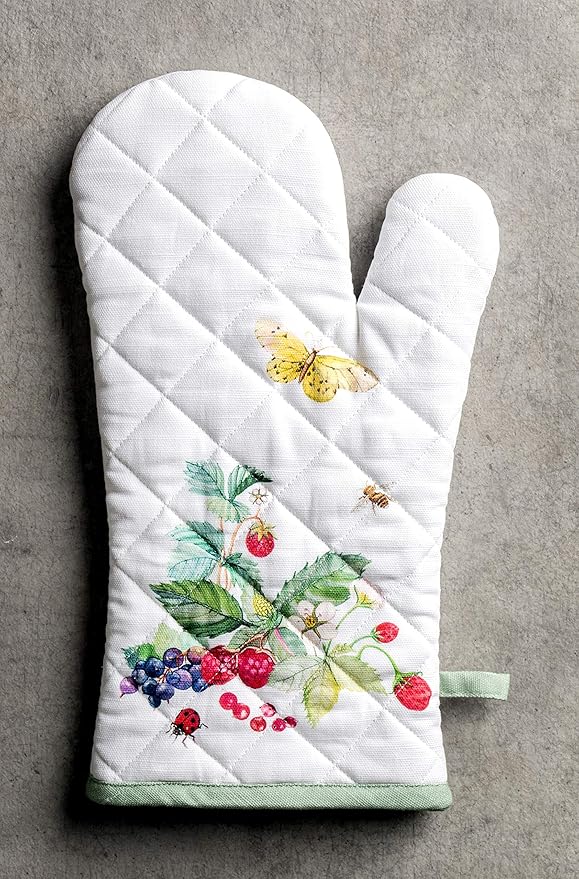 Maison d' Hermine Oven Gloves 100% Cotton Oven Mitt 7" x 13" with Loop Heat Resistant, BBQ, Cooking Gloves, Baking, Grilling, Kitchen, Handling Hot Pans Spring/Summer (Pack of 1, Printemps)