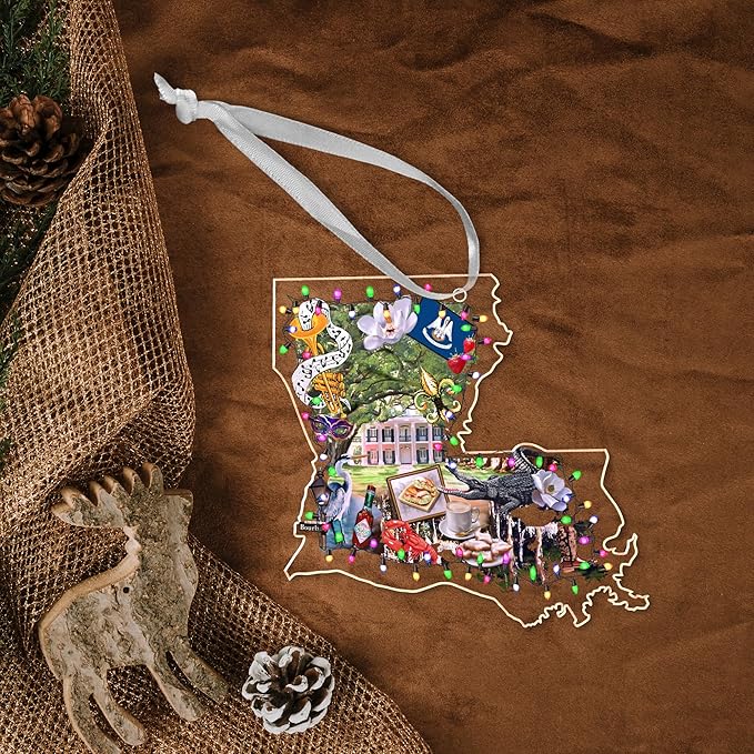 FLAGWIX Christmas Louisiana Gifts for Women Men - Acrylic Ornaments 2025 for Tree Decorations - Louisiana Christmas Ornaments with New Orleans and Mardi Gras Decorations, Gifts for Mom Dad Friends