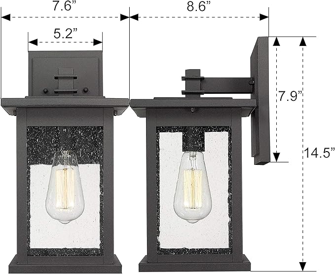 Emliviar Outside Lights for House, 1-Light Outdoor Wall Lantern 14", Black Finish with Seeded Glass, 1803EW2