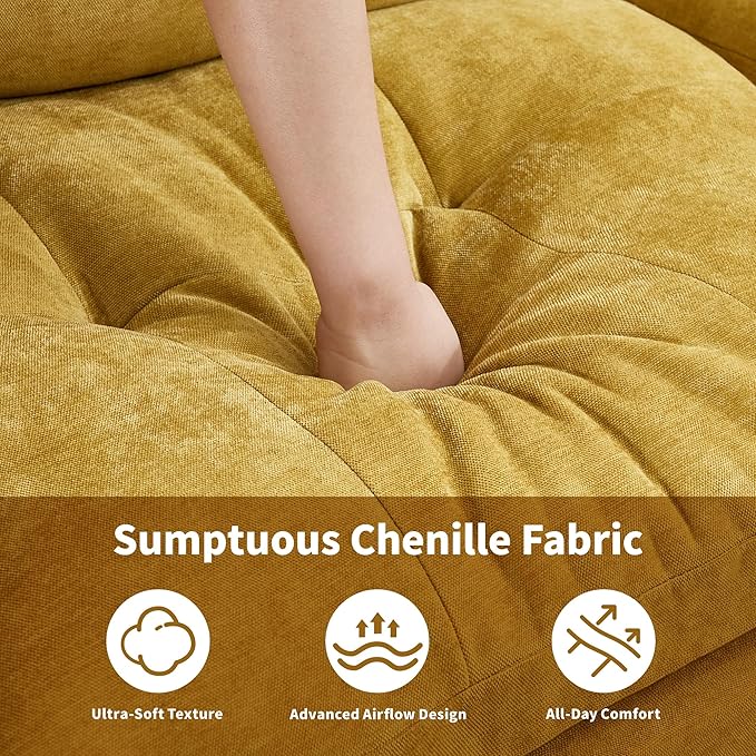 84" Loveseat Sofa, Modern Couches for Living Room,Double-Layer Cushion Cloud Couch with Deep Seat,Super Comfy Chenille Sofas,Sturdy Frame, Easy Assembly for Bedroom, Apartment, Office, Yellow